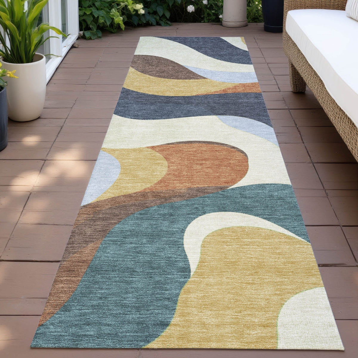 Addison Chantille ACN2186 Swirls Machine Made Transitional Gold Rug