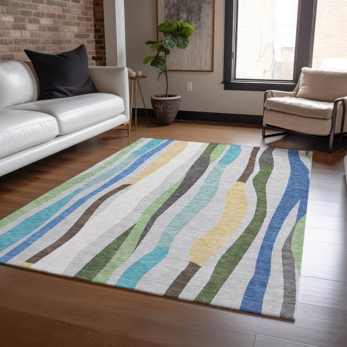 Addison Chantille ACN2188 Stripes Machine Made Transitional Green Rug