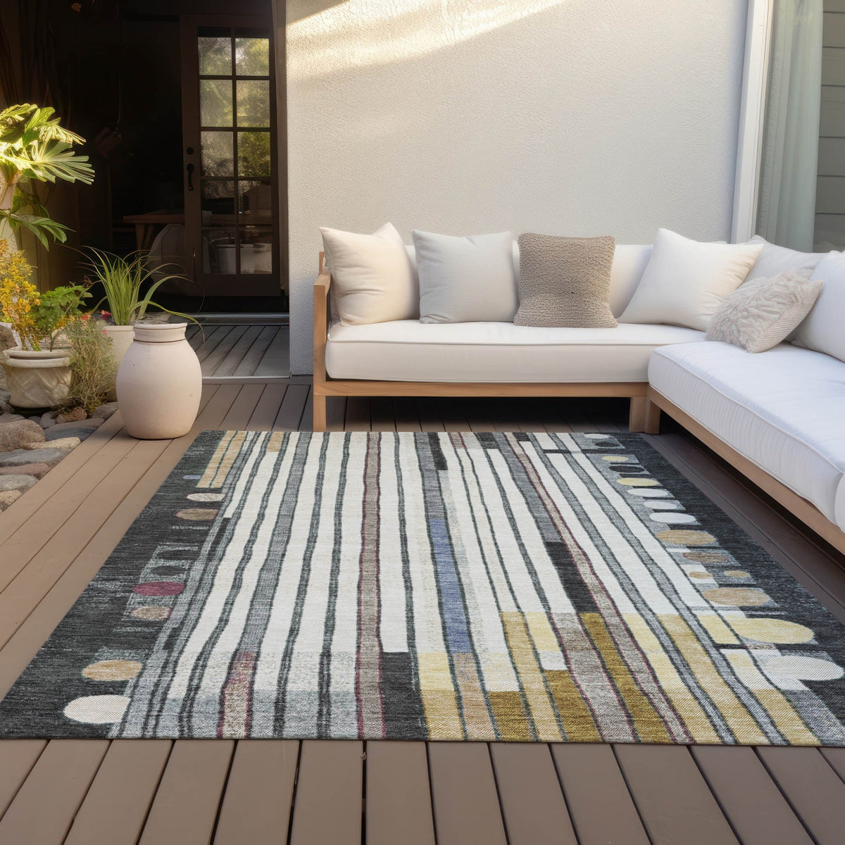 Addison Chantille ACN2189 Geometric Machine Made Transitional Black Rug