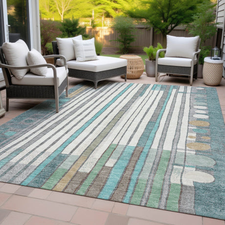 Addison Chantille ACN2189 Geometric Machine Made Transitional Teal Rug