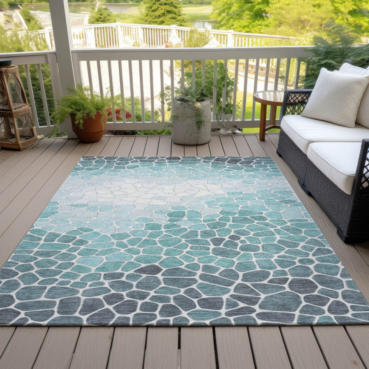 Addison Chantille ACN2190 Geometric Machine Made Transitional Teal Rug