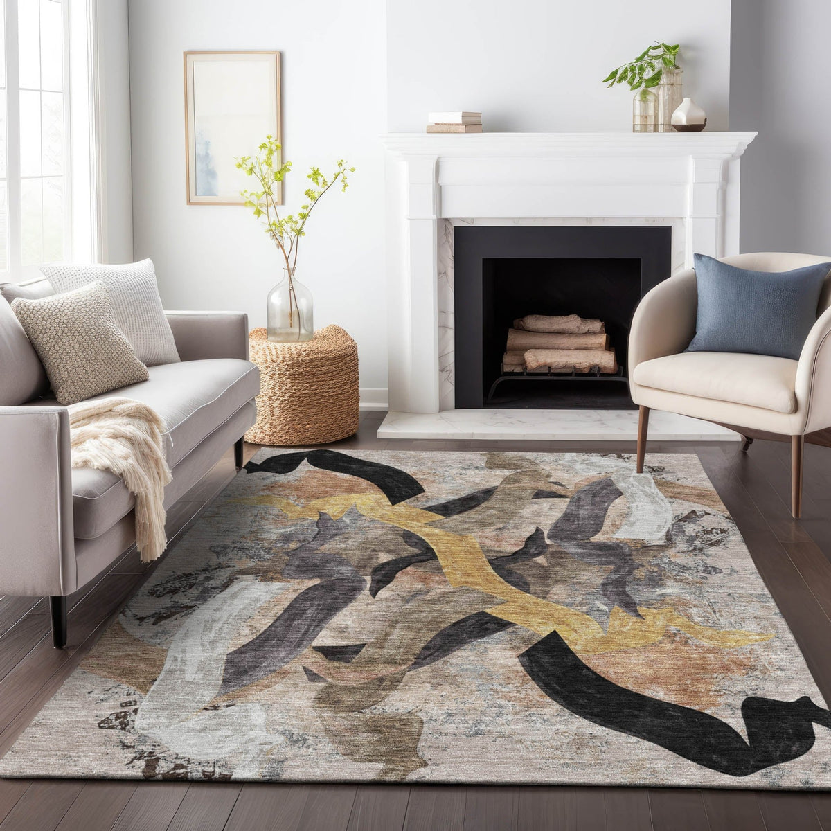 Addison Chantille ACN2191 Abstract Machine Made Transitional Taupe Rug