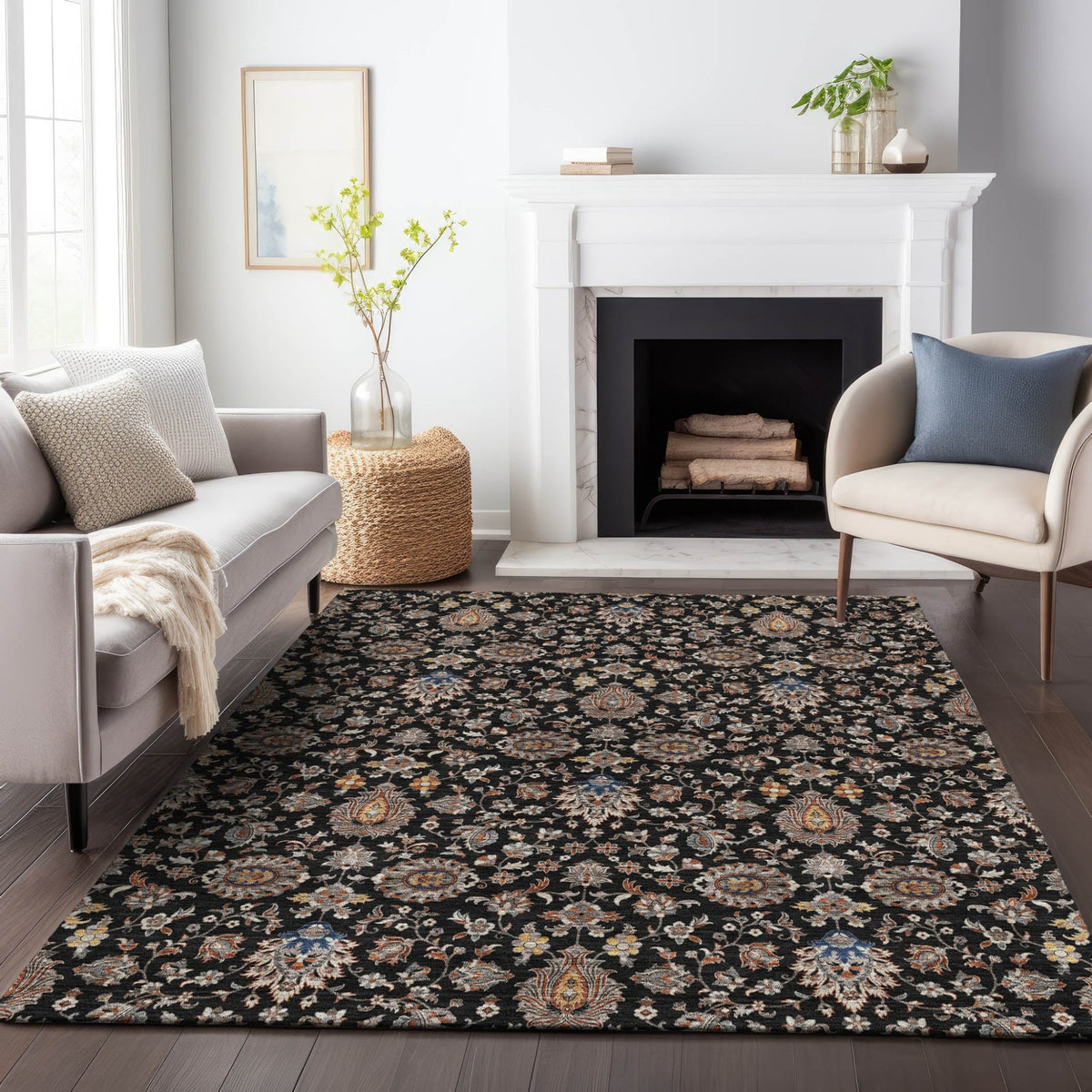 Addison Chantille ACN2192 Global Machine Made Traditional Black Rug