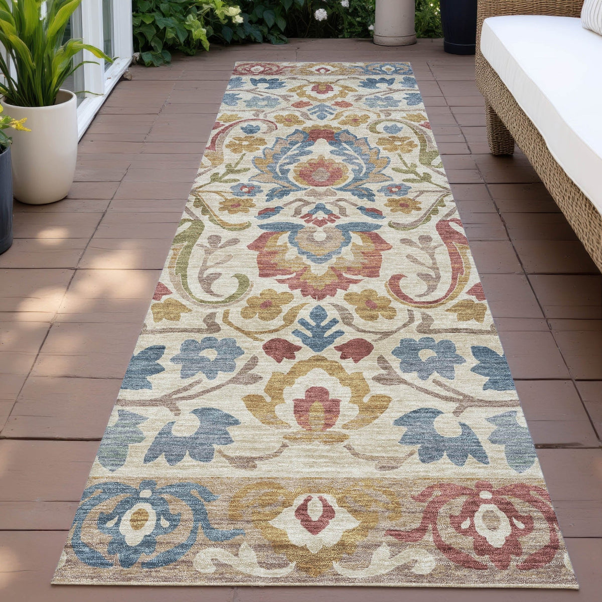 Addison Chantille ACN2193 Floral Machine Made Transitional Beige Rug