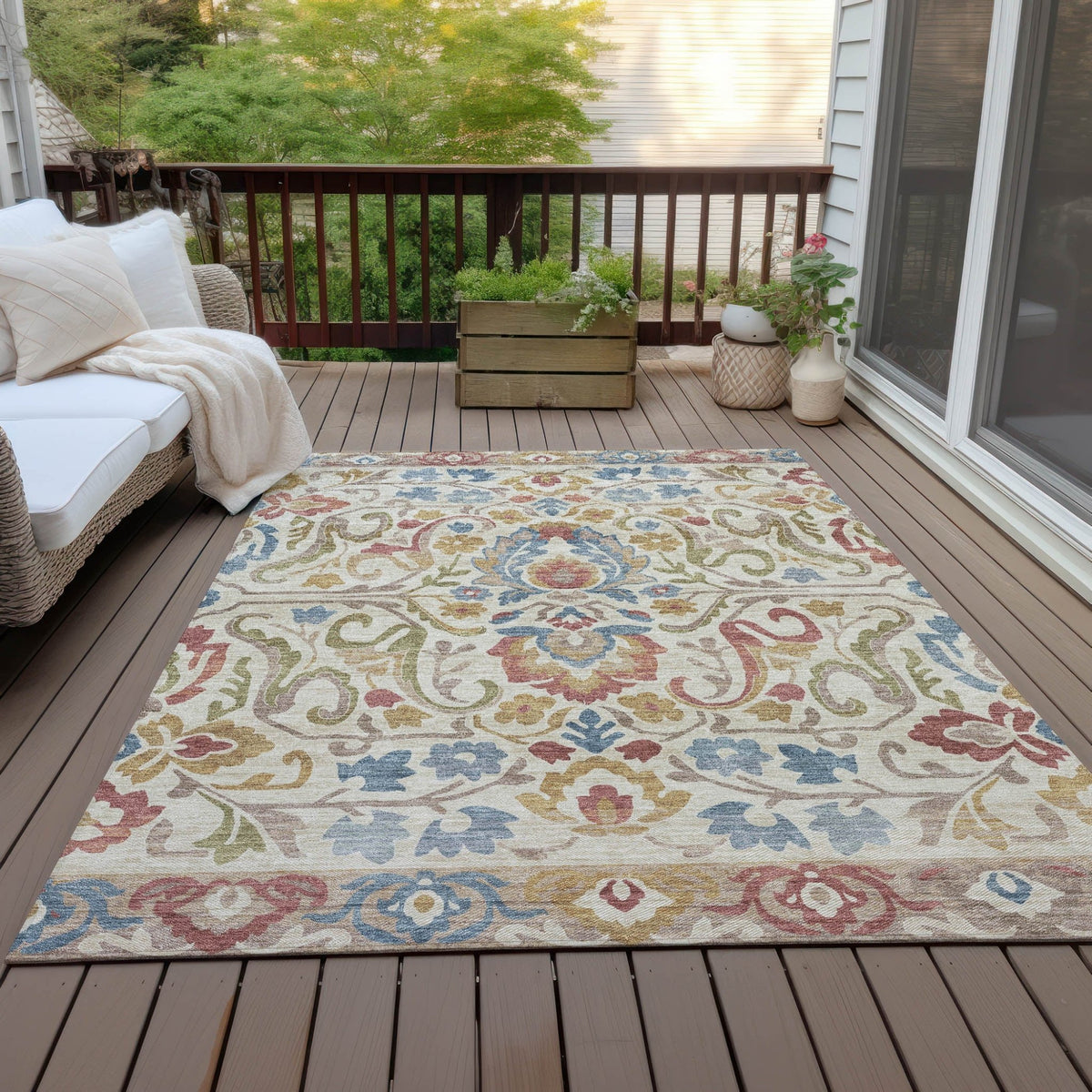 Addison Chantille ACN2193 Floral Machine Made Transitional Beige Rug