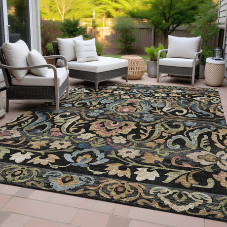 Addison Chantille ACN2193 Floral Machine Made Transitional Black Rug