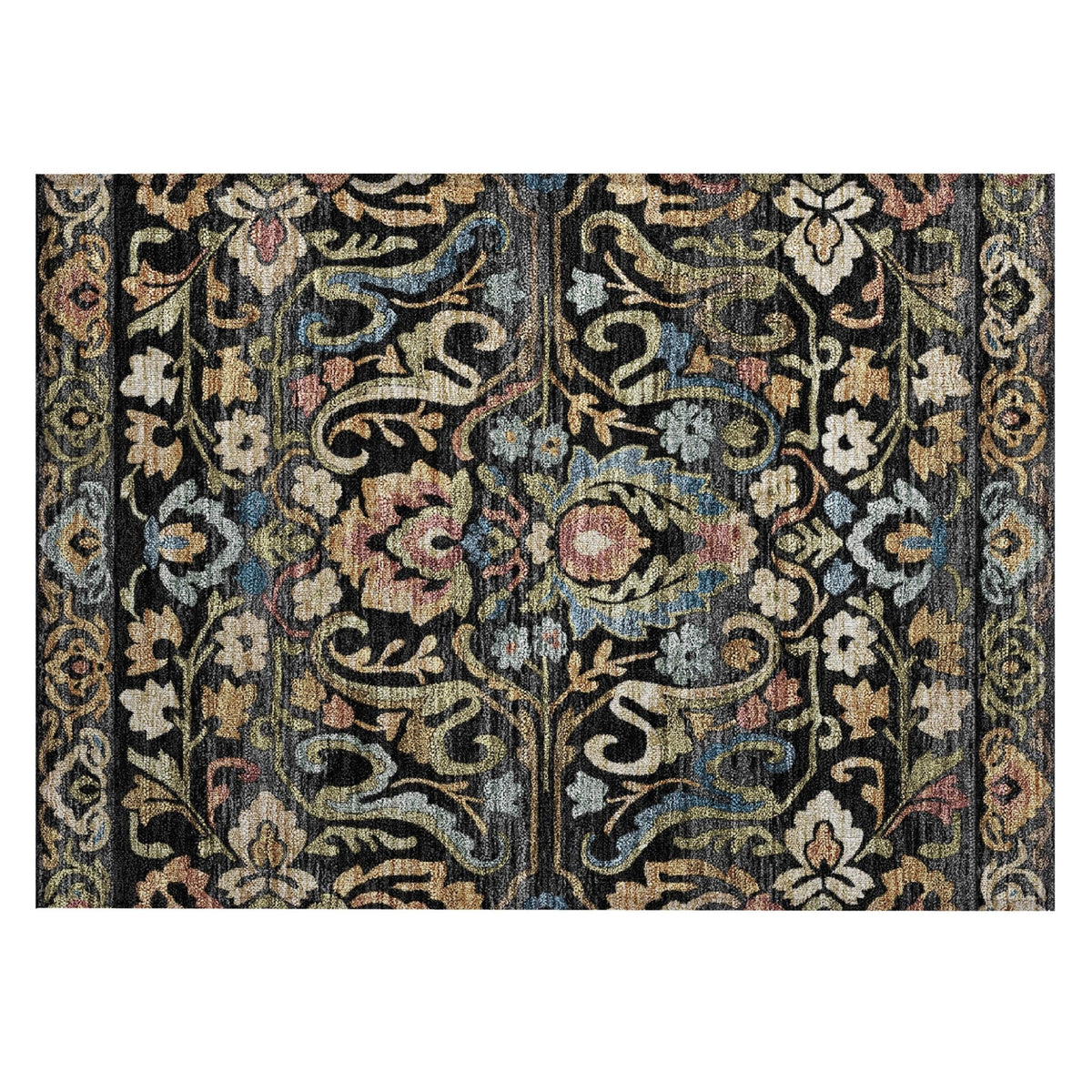 Addison Chantille ACN2193 Floral Machine Made Transitional Black Rug
