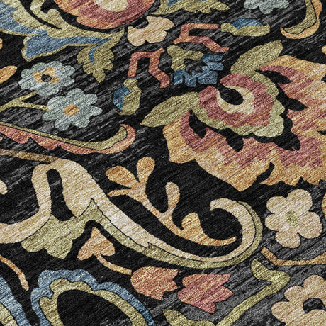 Addison Chantille ACN2193 Floral Machine Made Transitional Black Rug