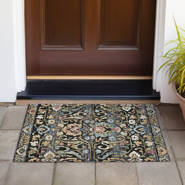 Addison Chantille ACN2193 Floral Machine Made Transitional Black Rug