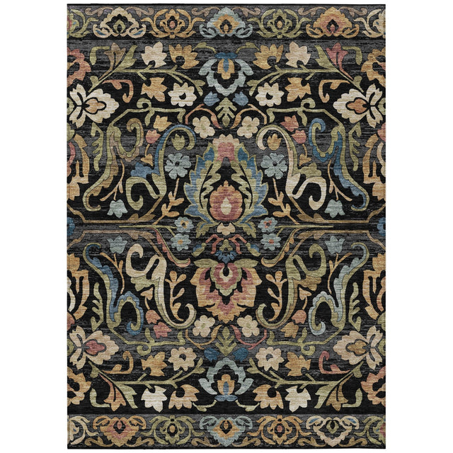 Addison Chantille ACN2193 Floral Machine Made Transitional Black Rug