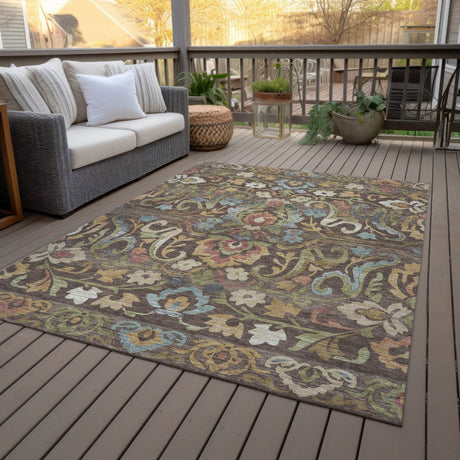Addison Chantille ACN2193 Floral Machine Made Transitional Chocolate Rug