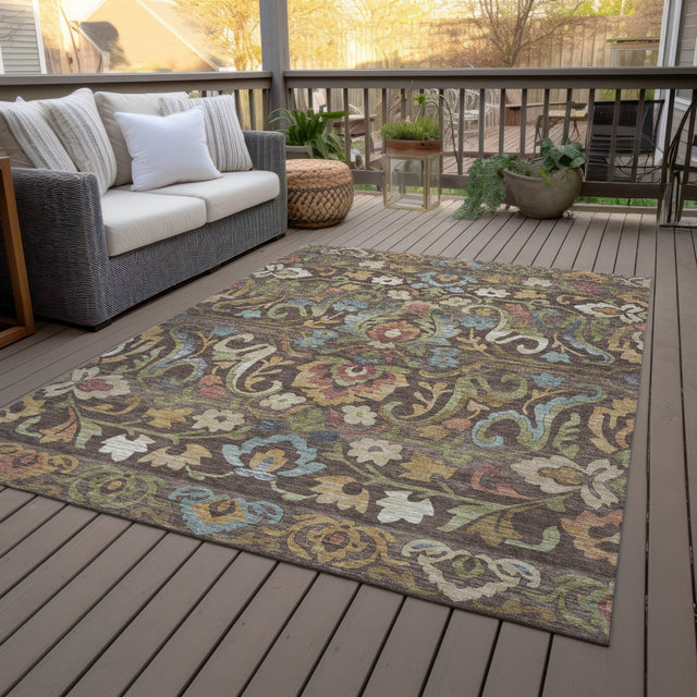 Addison Chantille ACN2193 Floral Machine Made Transitional Chocolate Rug