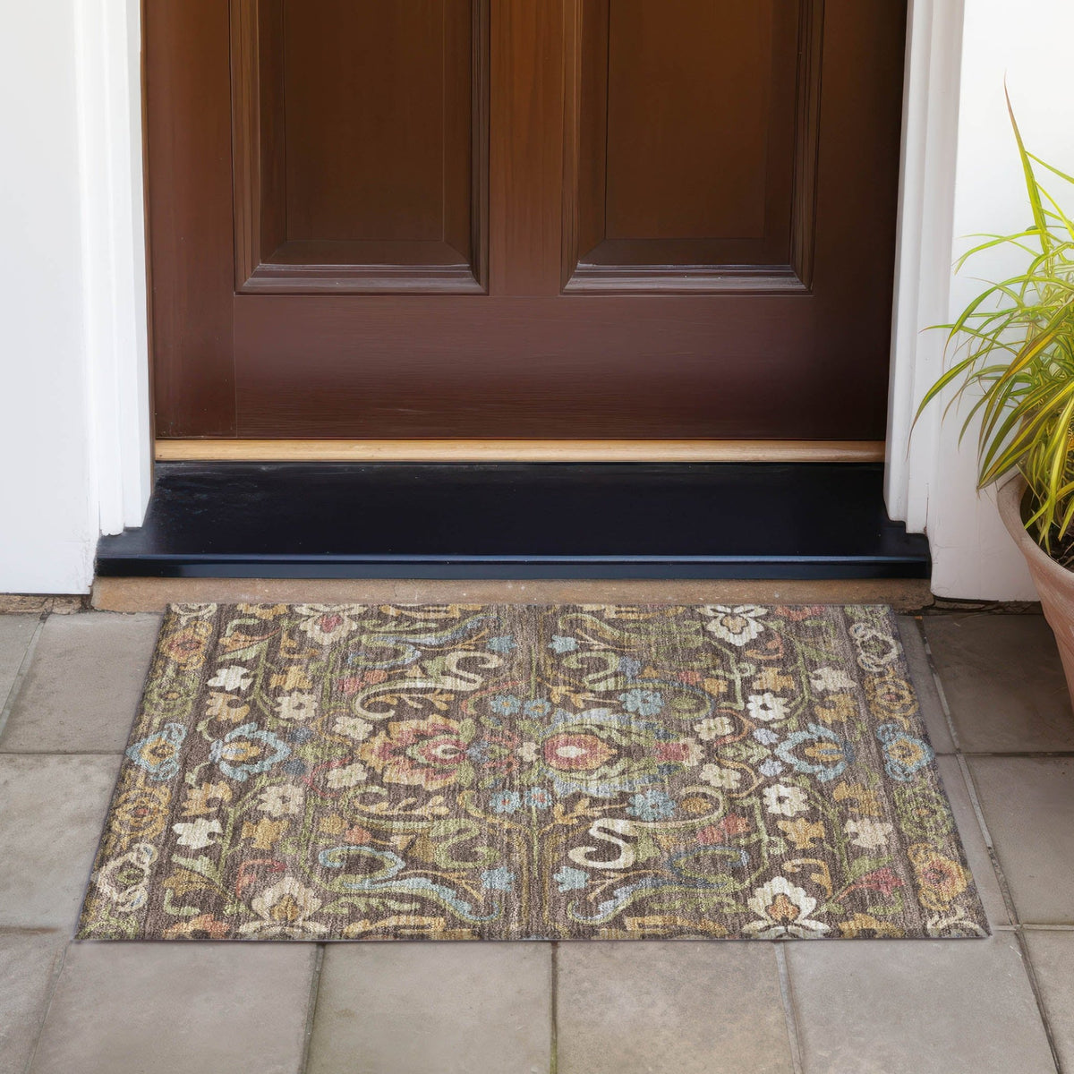 Addison Chantille ACN2193 Floral Machine Made Transitional Chocolate Rug