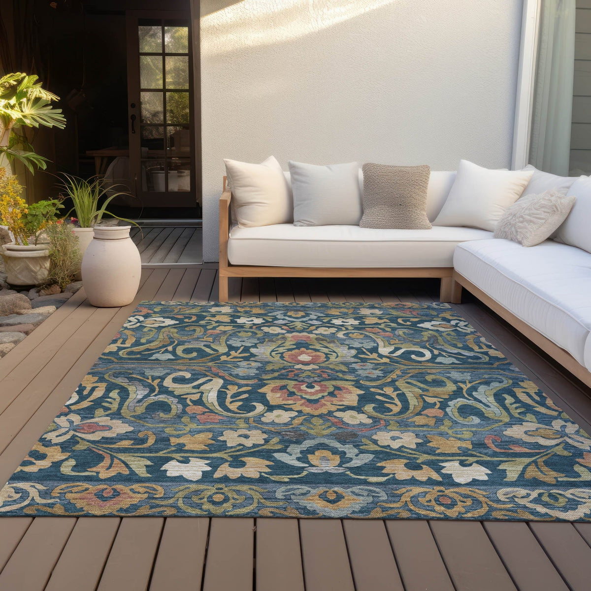 Addison Chantille ACN2193 Floral Machine Made Transitional Navy Rug