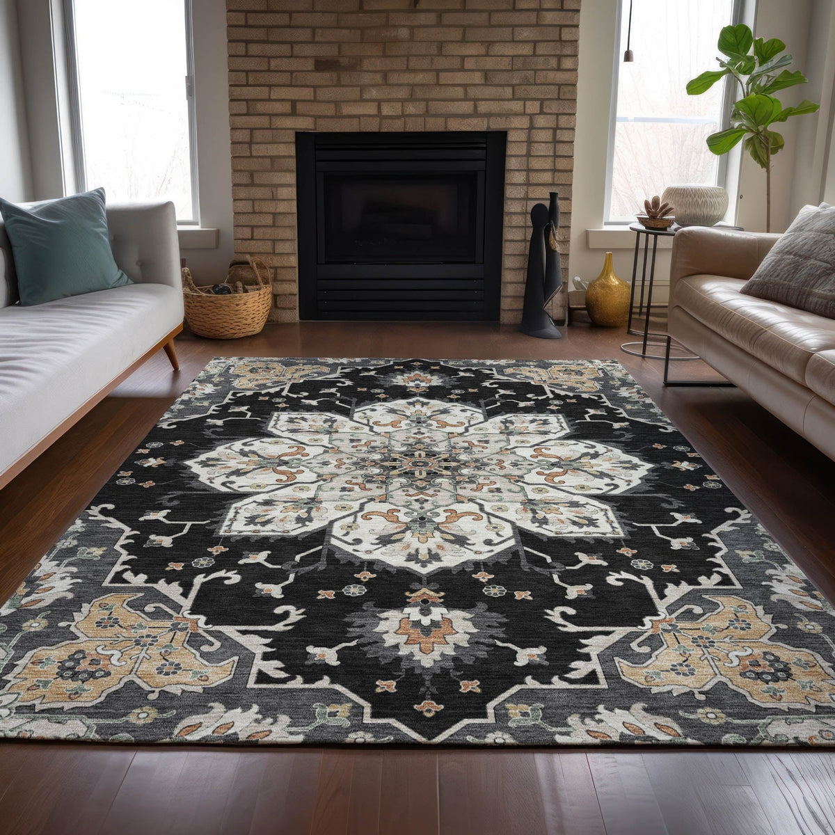 Addison Chantille ACN2194 Global Machine Made Traditional Black Rug