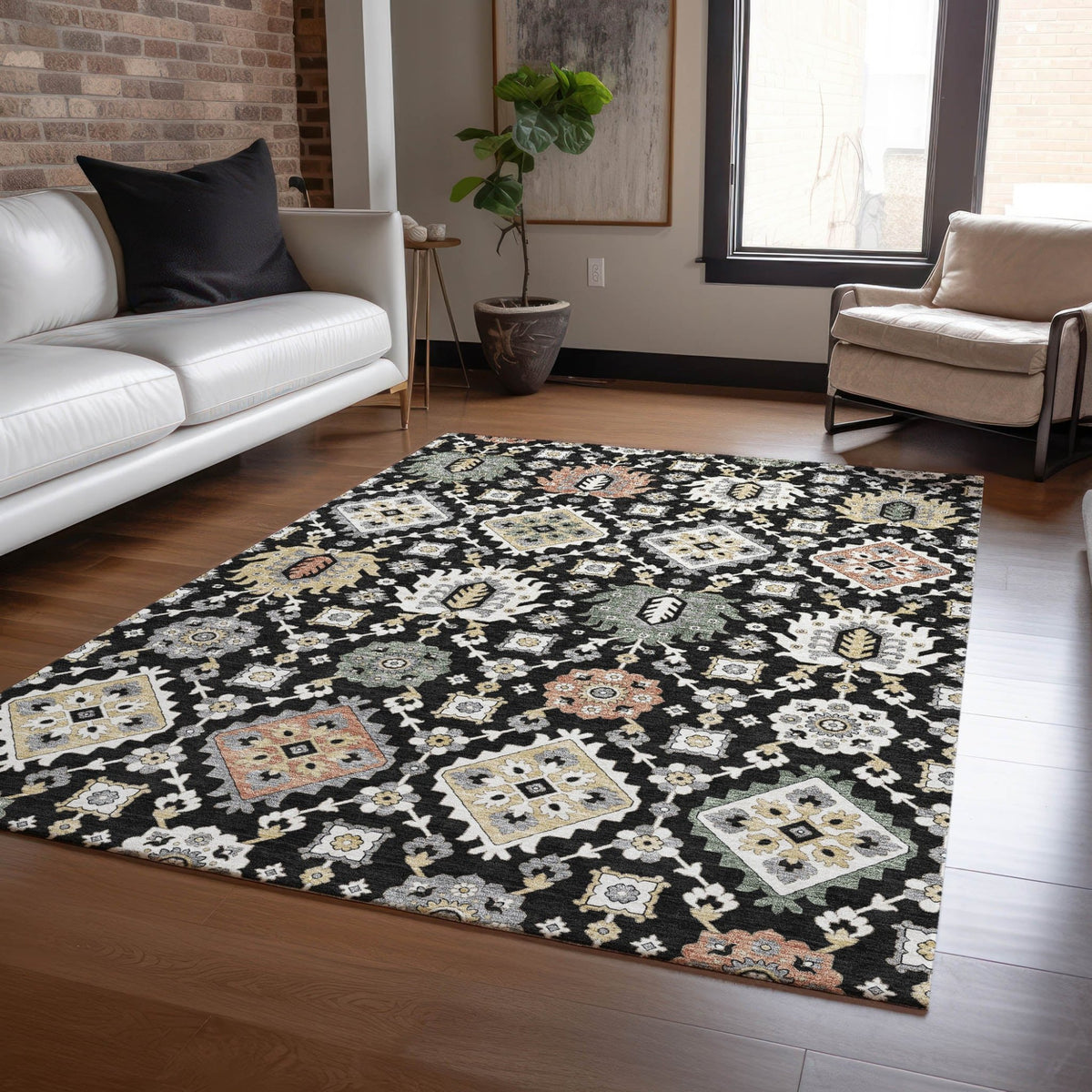Addison Chantille ACN2200 Bohemian Machine Made Transitional Black Rug