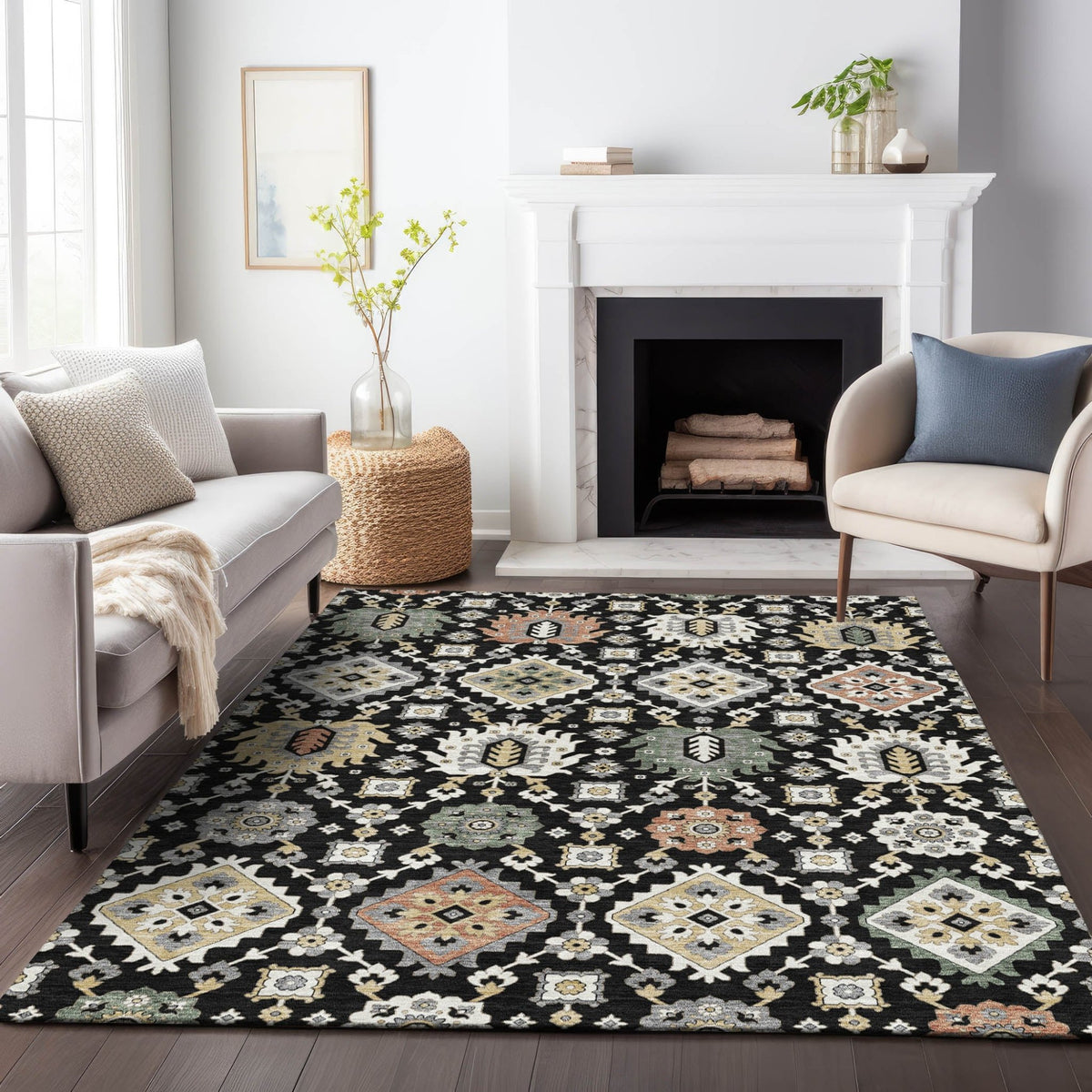 Addison Chantille ACN2200 Bohemian Machine Made Transitional Black Rug