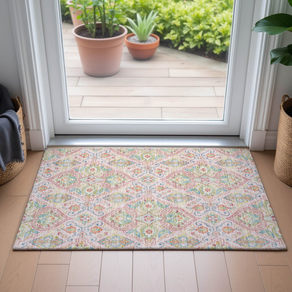 Addison Chantille ACN2207 Bohemian Machine Made Transitional Pink Rug