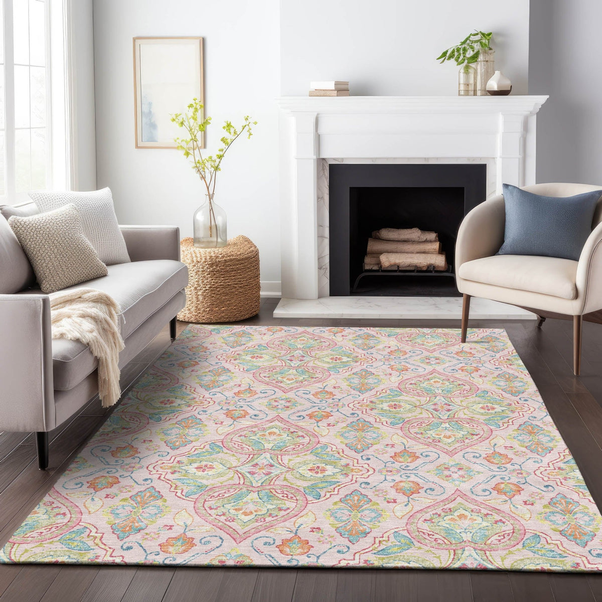 Addison Chantille ACN2207 Bohemian Machine Made Transitional Pink Rug