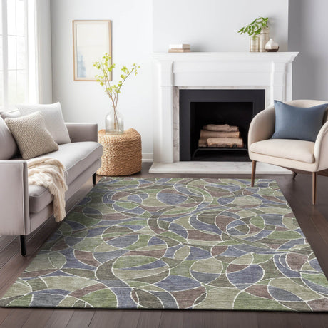 Addison Chantille ACN2208 Geometric Machine Made Transitional Green Rug
