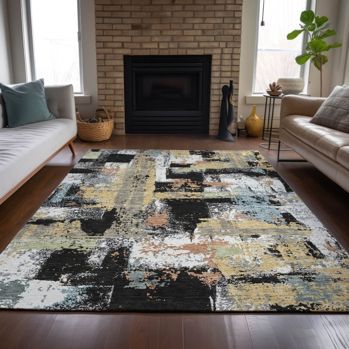 Addison Chantille ACN2212 Abstract Machine Made Transitional Black Rug