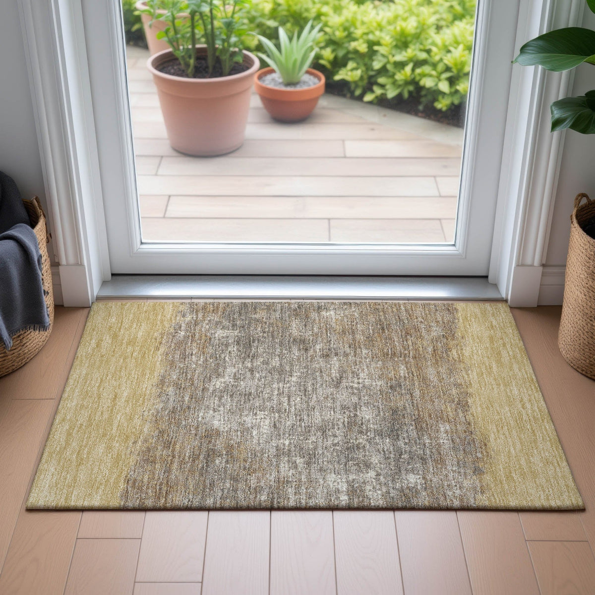 Addison Chantille ACN2214 Stripes Machine Made Transitional Gold Rug