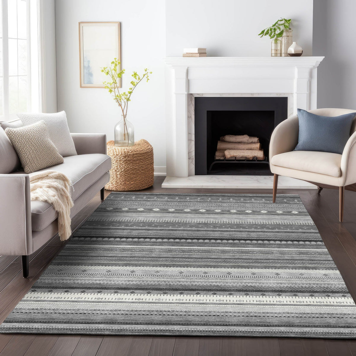 Addison Chantille ACN2218 Stripes Machine Made Transitional Gray Rug