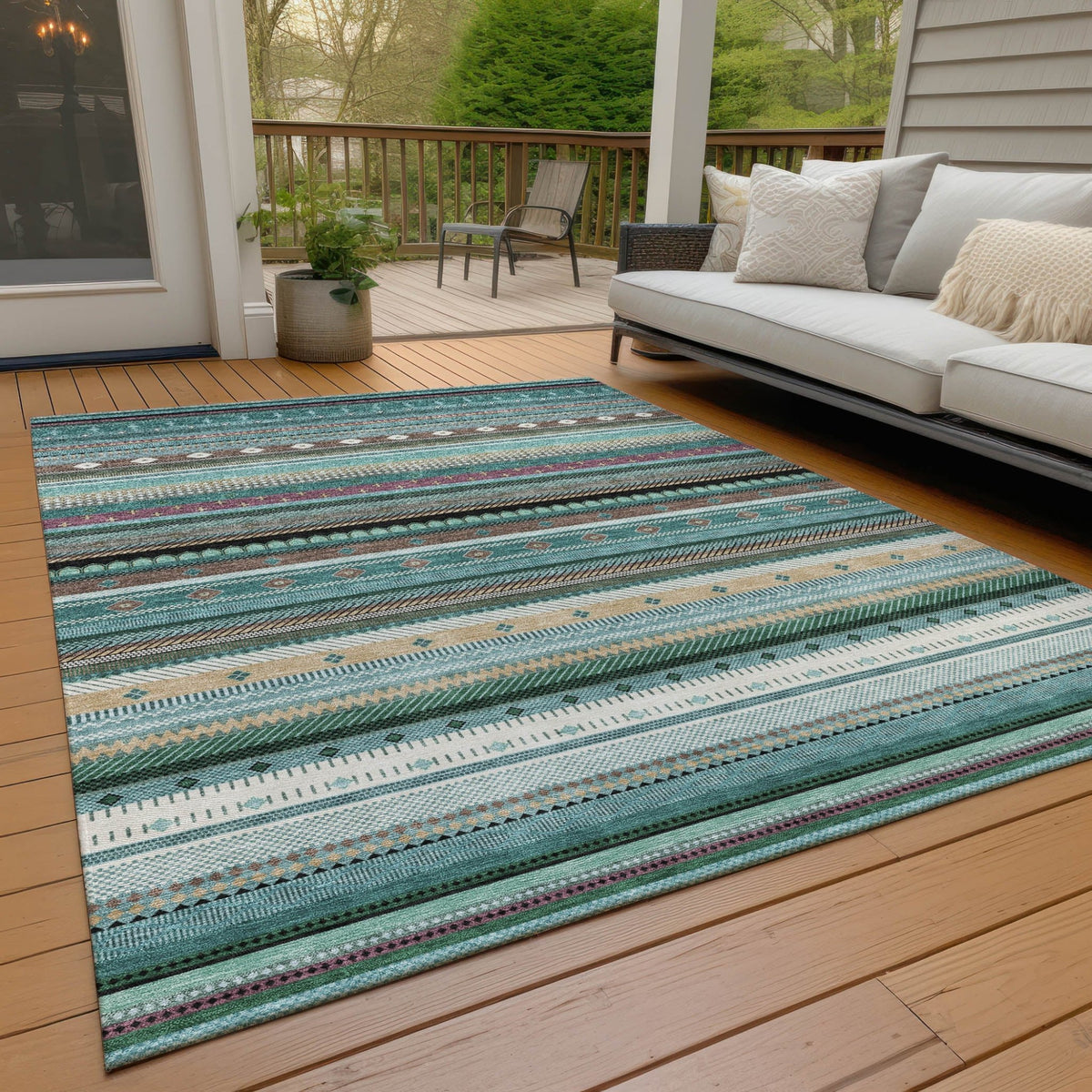 Addison Chantille ACN2218 Stripes Machine Made Transitional Teal Rug