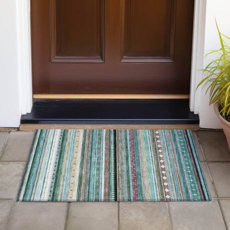Addison Chantille ACN2218 Stripes Machine Made Transitional Teal Rug