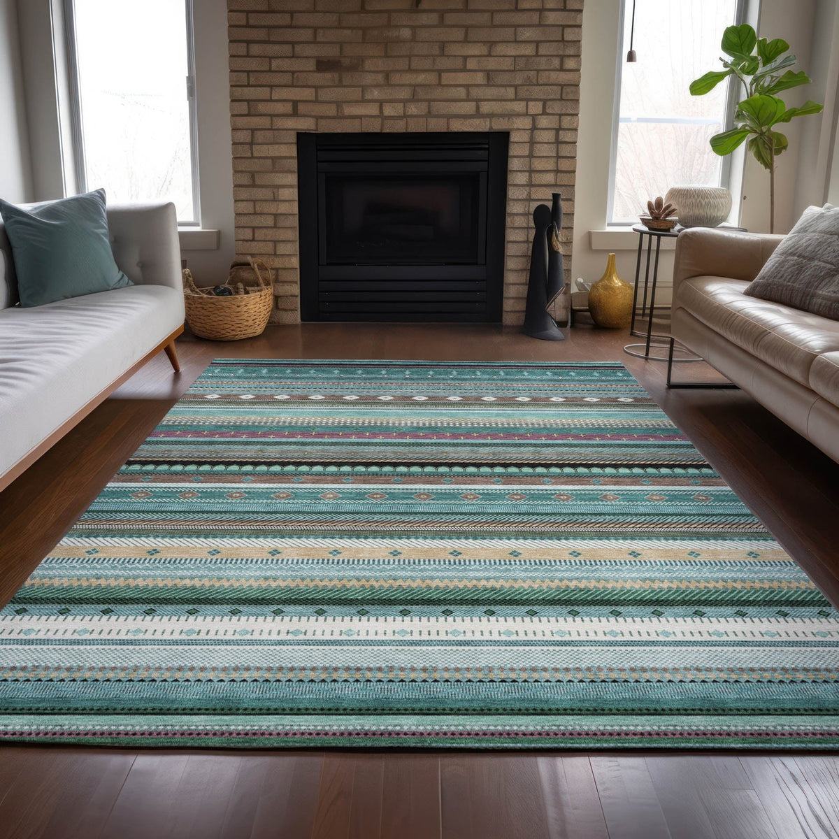 Addison Chantille ACN2218 Stripes Machine Made Transitional Teal Rug
