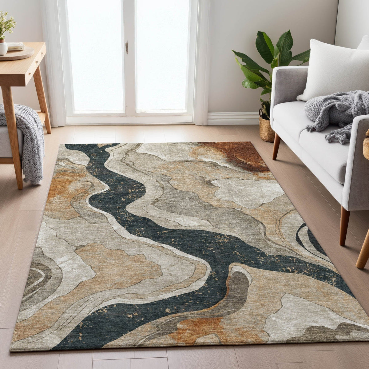 Addison Chantille ACN2219 Abstract Machine Made Transitional Putty Rug