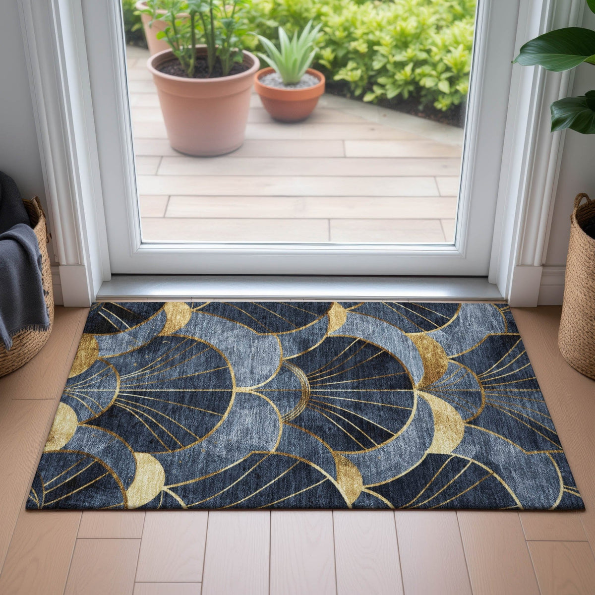 Addison Chantille ACN2221 Floral Machine Made Transitional Navy Rug
