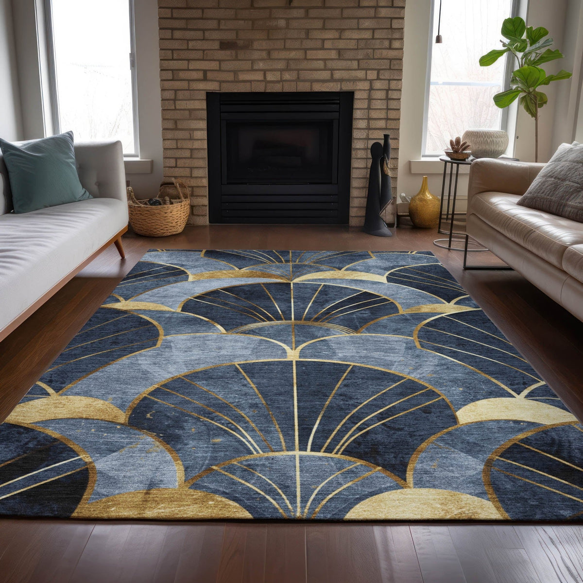 Addison Chantille ACN2221 Floral Machine Made Transitional Navy Rug