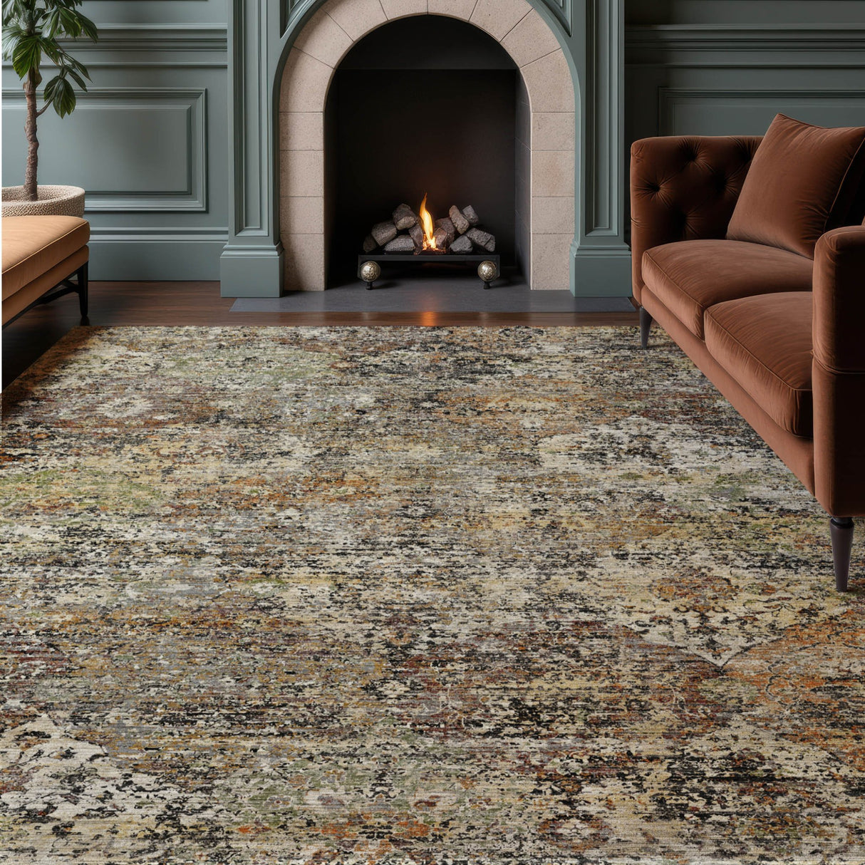 Dalyn Aristo AR4 Taupe Rug shown in a room