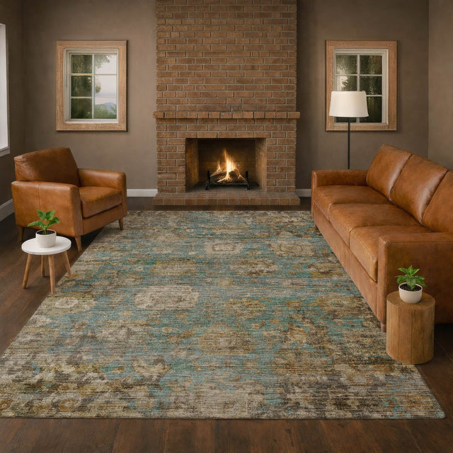 Dalyn Aristo AR7 Teal Rug shown in a room