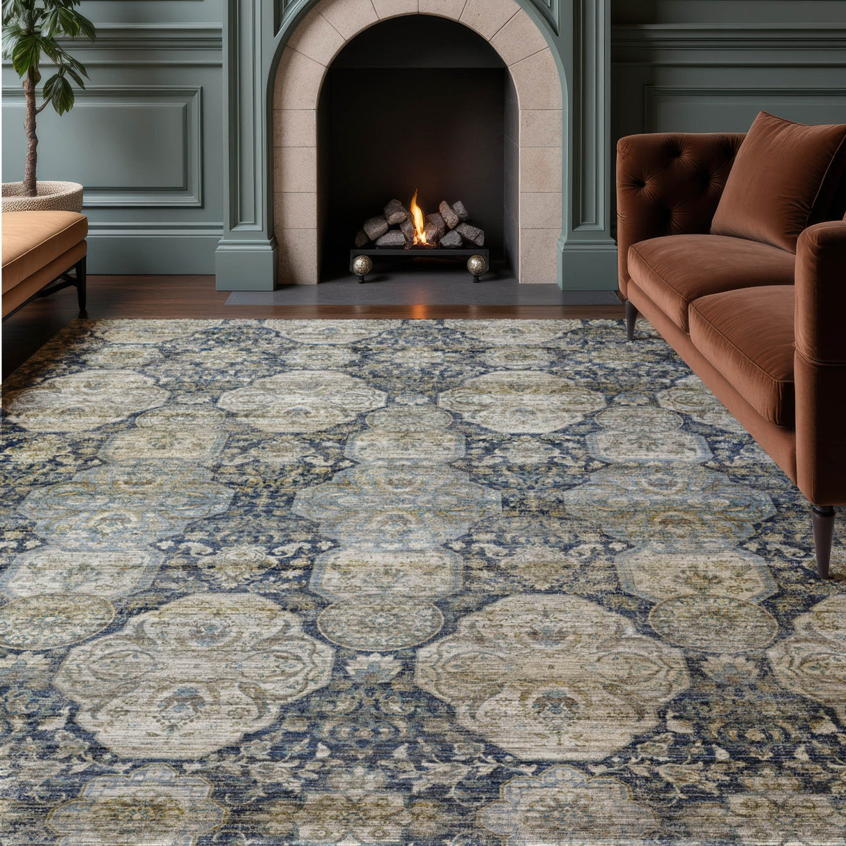 Dalyn Aristo AR8 Navy Rug shown in a room
