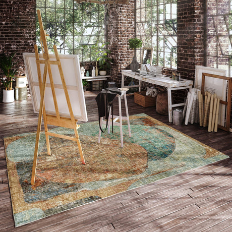 Dalyn Boca BO11 Teal Rug shown in a room