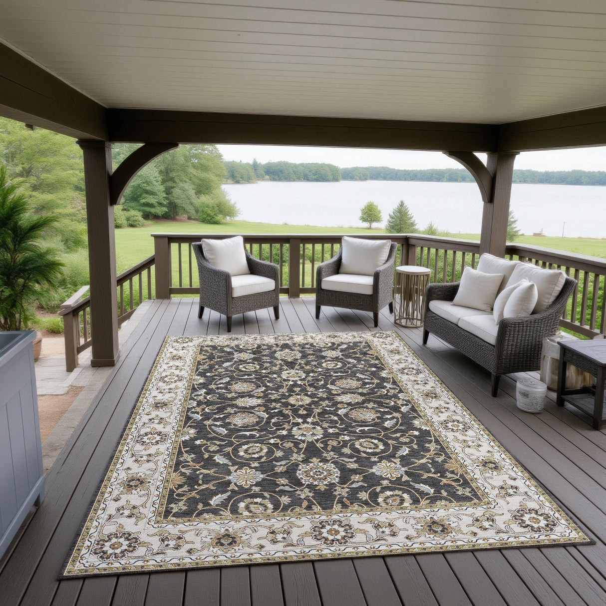 Dalyn Hatay HY1 Black Rug outdoor lifestyle image