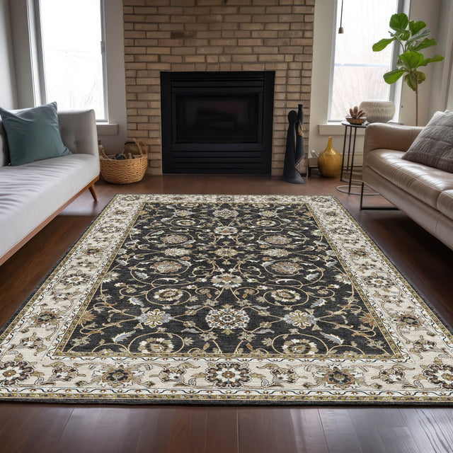 Dalyn Hatay HY1 Black Rug shown in a room