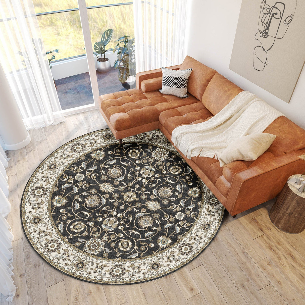 Dalyn Hatay HY1 Black Rug shown in a room
