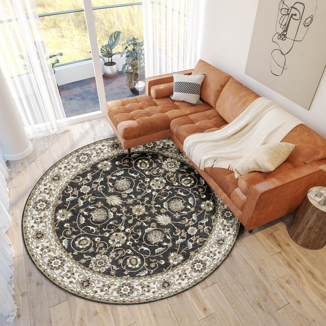 Dalyn Hatay HY1 Black Rug shown in a room
