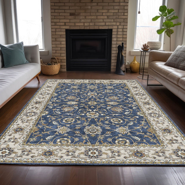 Dalyn Hatay HY1 Navy Rug shown in a room