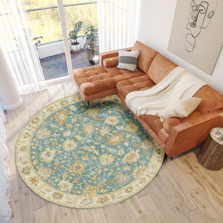 Dalyn Hatay HY2 Teal Rug shown in a room