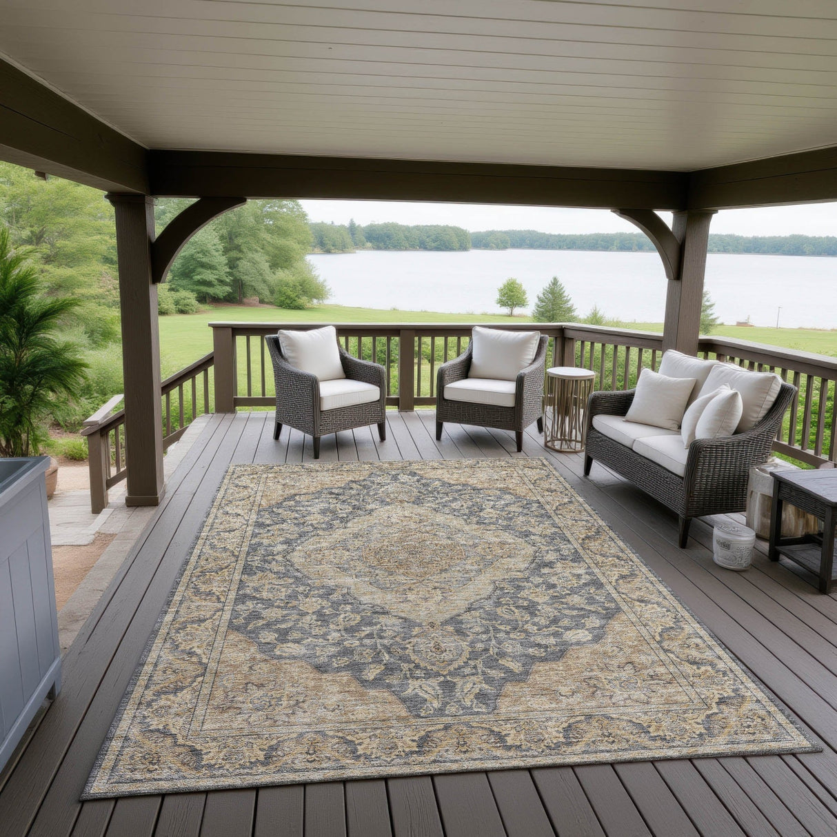 Dalyn Hatay HY3 Charcoal Rug outdoor lifestyle image