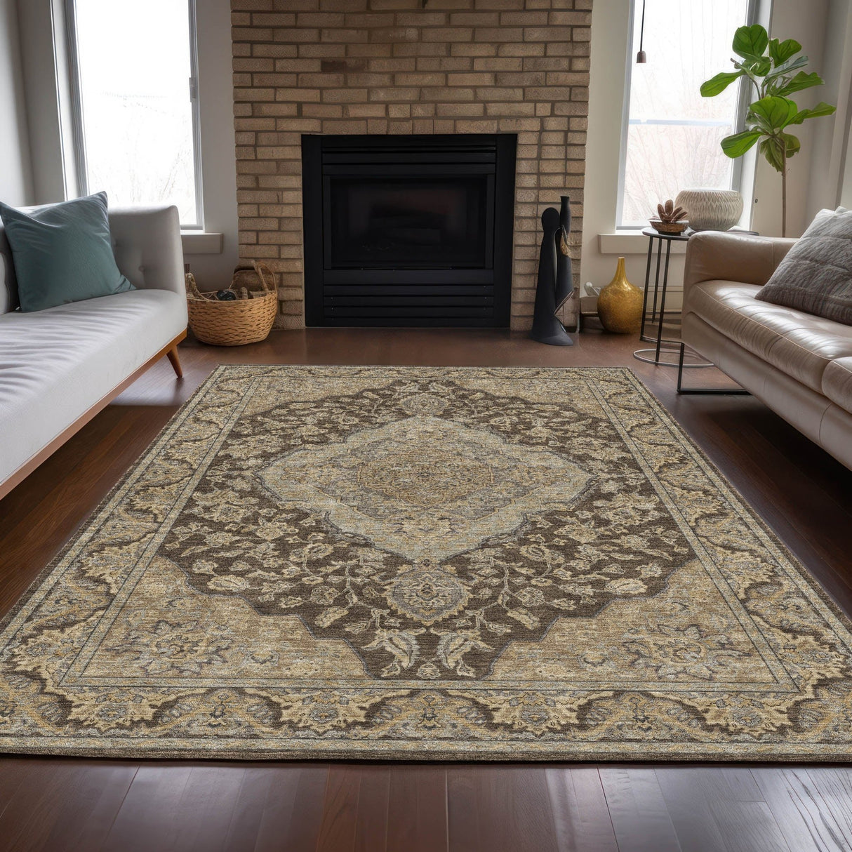 Dalyn Hatay HY3 Chocolate Rug shown in a room
