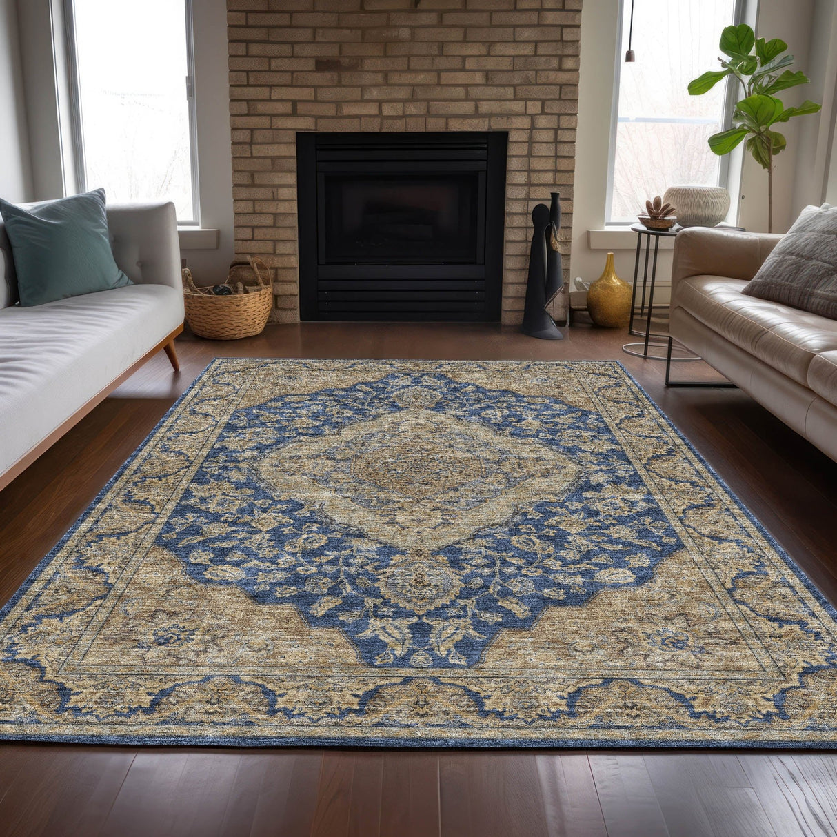 Dalyn Hatay HY3 Navy Rug shown in a room