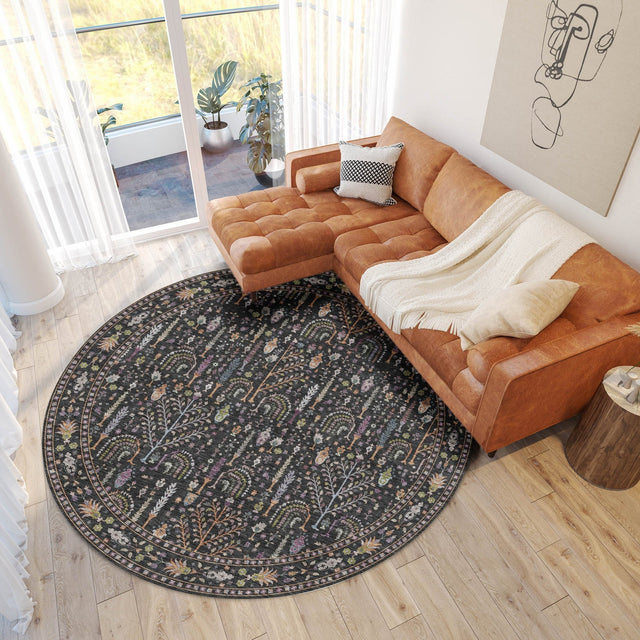 Dalyn Hatay HY5 Black Rug shown in a room