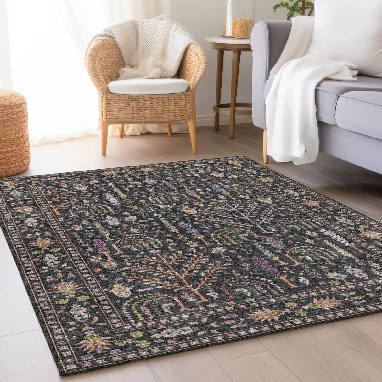 Dalyn Hatay HY5 Black Rug shown in a room