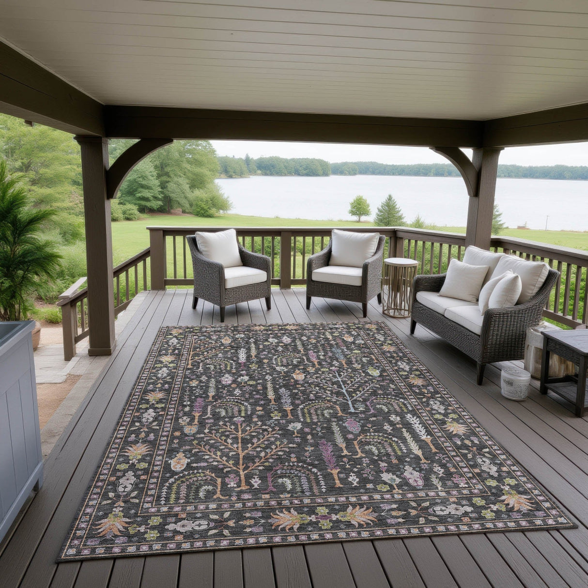 Dalyn Hatay HY5 Black Rug outdoor lifestyle image