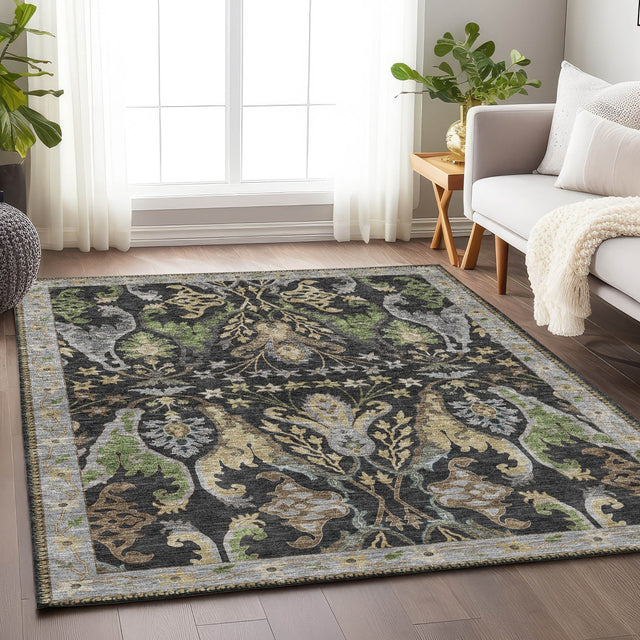 Dalyn Hatay HY6 Black Rug shown in a room